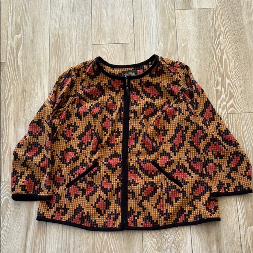 Bob Mackie Wearble Art Mosiac Print Zip Up Retro Top 1X